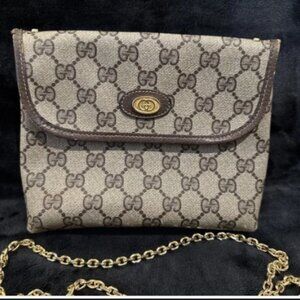 Gucci Vintage pouch purse PVC GG Brown Authentic